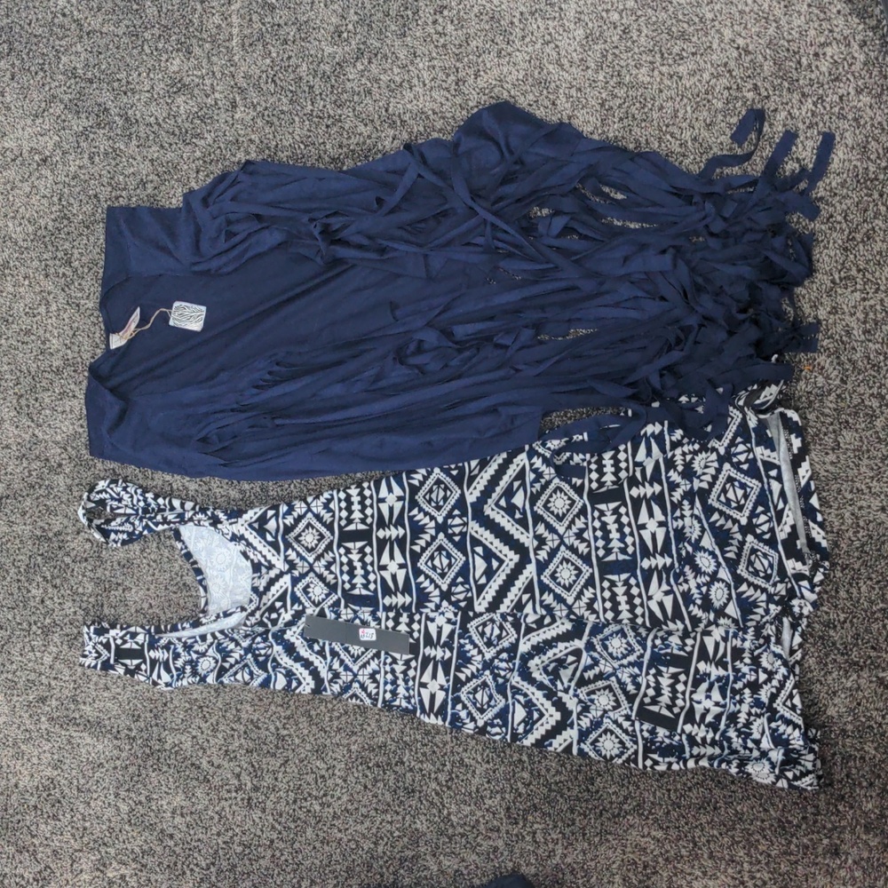 Dress with fringe suede cardigan